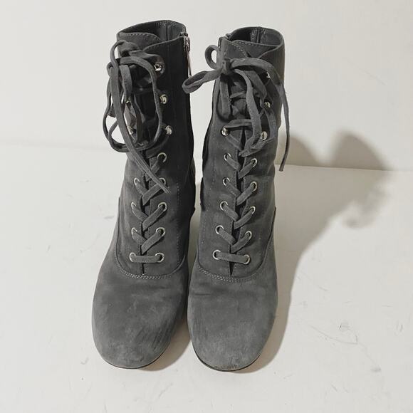Gianvito Rossi Gray Suede Lace Up Boots Mackay Low Block Heel Ankle Zip sz 38 - Picture 8 of 13